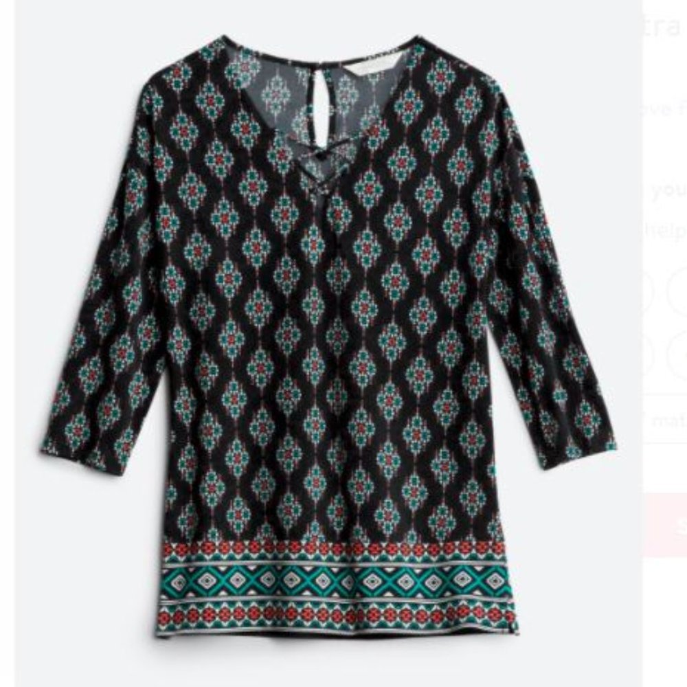 MAGNOLIA GRACE "Tamatra" Lace-Up Tunic Knit Top, Size XL